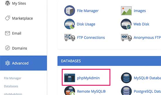 phpmyadmin در سی پنل