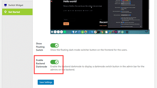 enable backend darkmode in wp
