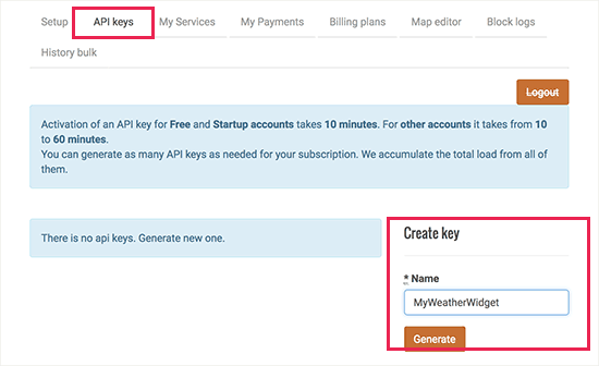Generate API Keys in OpenWeatherMap Generate API Keys in OpenWeatherMap