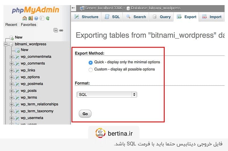 خروجی گرفتن فایل دیتابیس با فرمت SQL